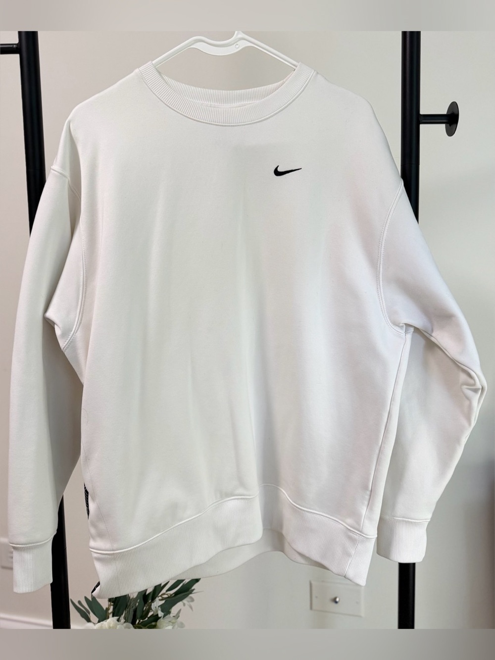 Nike Therma-FIT Performance White Crewneck Sweatshirt Side Zip Swoosh Size S
